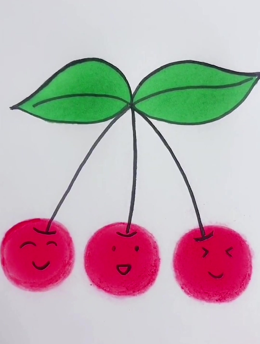 简笔画樱桃,用彩笔教你画出可爱的樱桃简单可爱