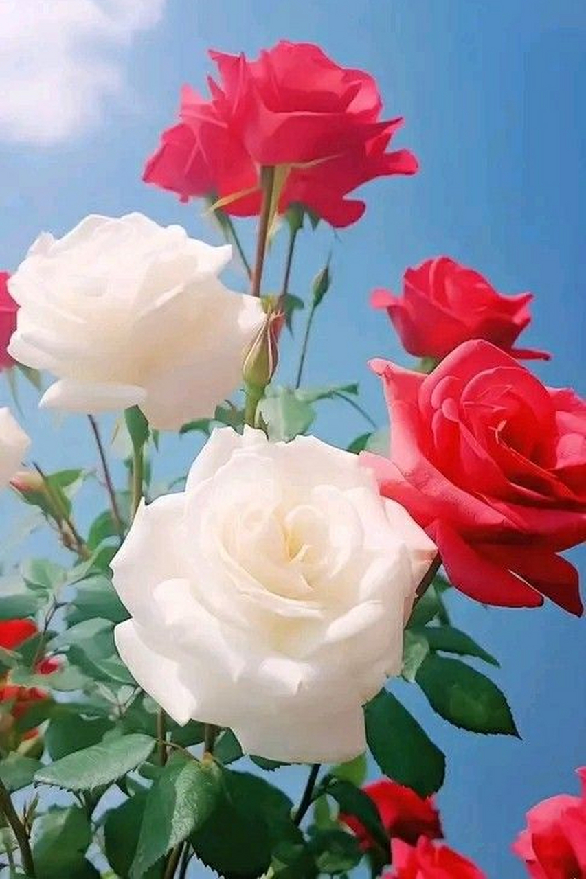 蓝天下的玫瑰花
