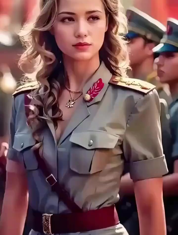 一位外国女兵的美丽和魅力,她拥有精致的五官,娇美的容颜