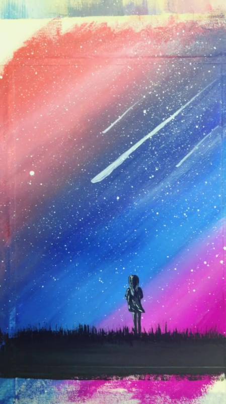 15秒完全不够用看见流星快许愿水粉画