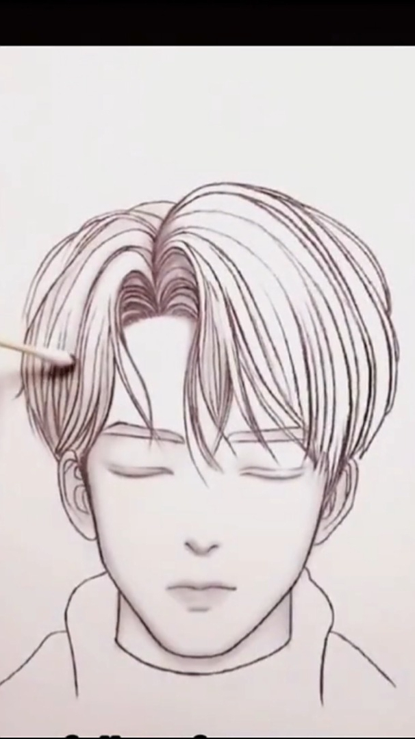 铅笔画;三七分的闭眼小帅哥-度小视