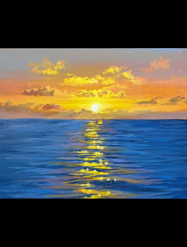 海上日出素描画图片