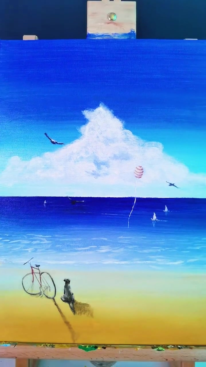 简单画一幅海滩风景,是不是很容易画-度小视