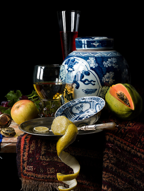 《青花瓷姜汁罐》,荷兰画家威廉·卡尔夫静物作品