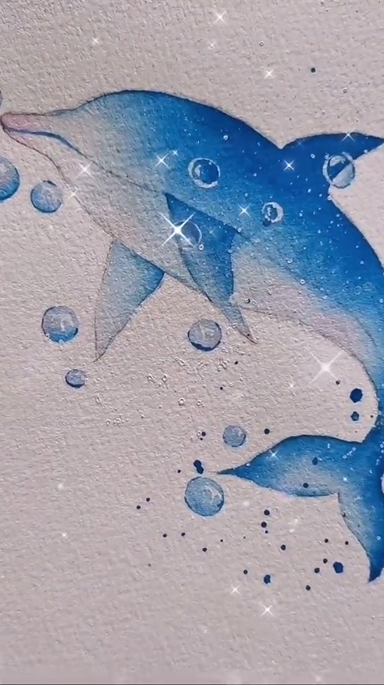 水彩教程超简单梦幻的海豚哟