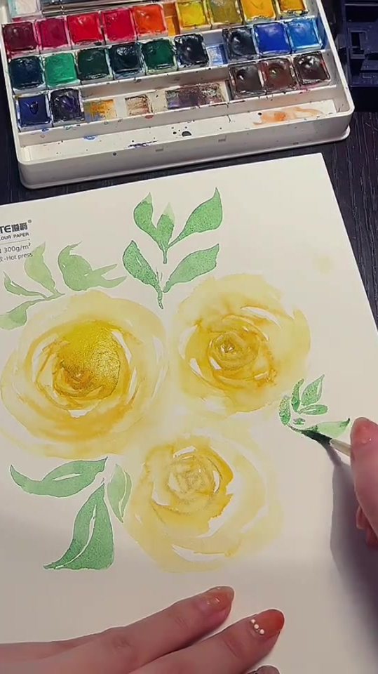 水彩教程教你10分钟画一幅春天黄玫瑰