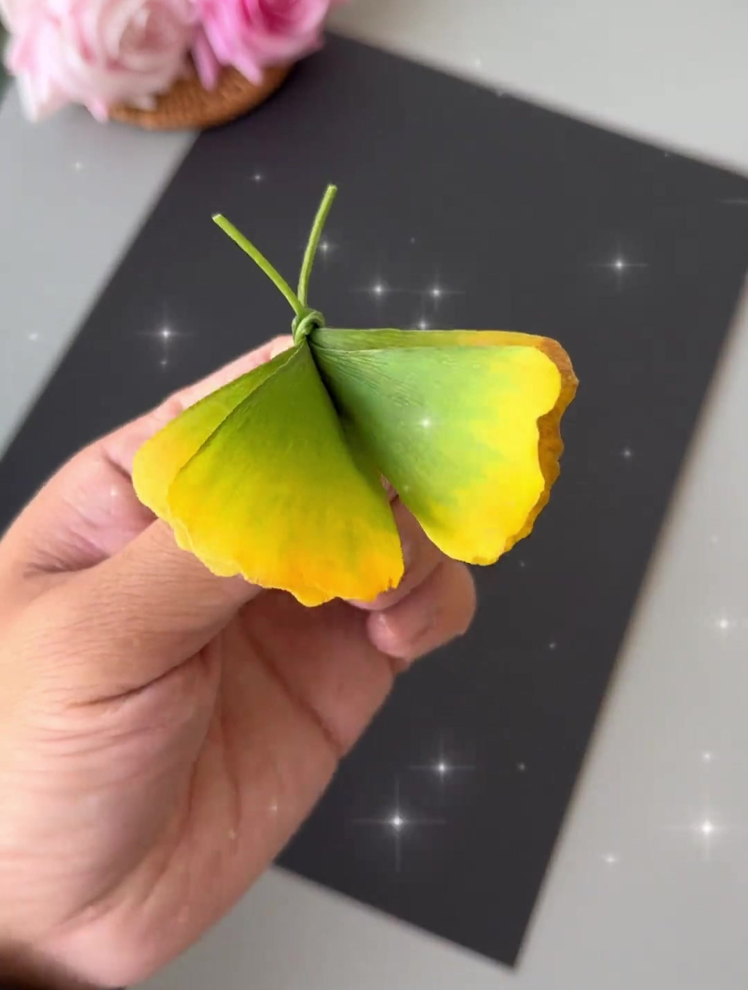 用银杏叶做一只美丽的蝴蝶
