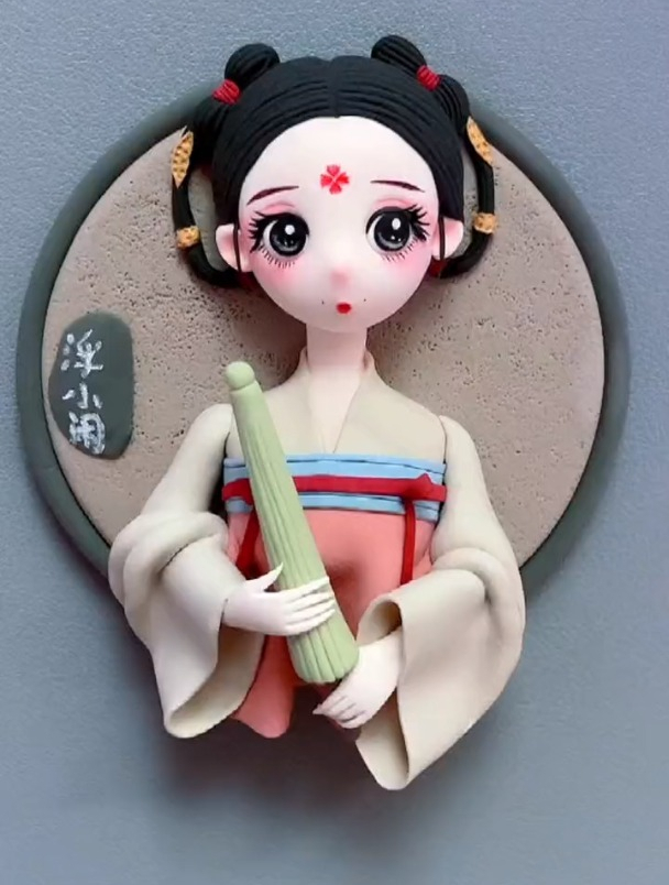 包子脸古风女孩粘土冰箱贴教程-度小视