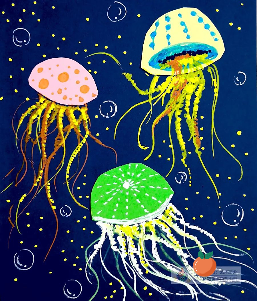 儿童画教程|综合创意——神秘海洋中美丽的水母!