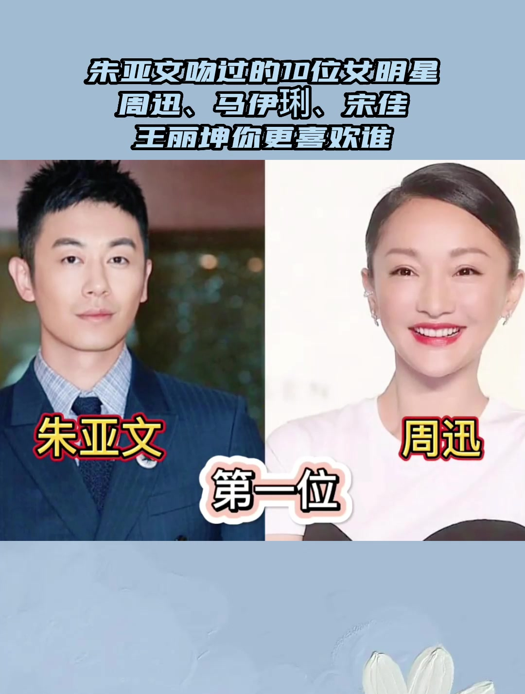 朱亞文吻過的10位女明星,周迅,馬伊琍,宋佳,王麗坤你更喜歡誰