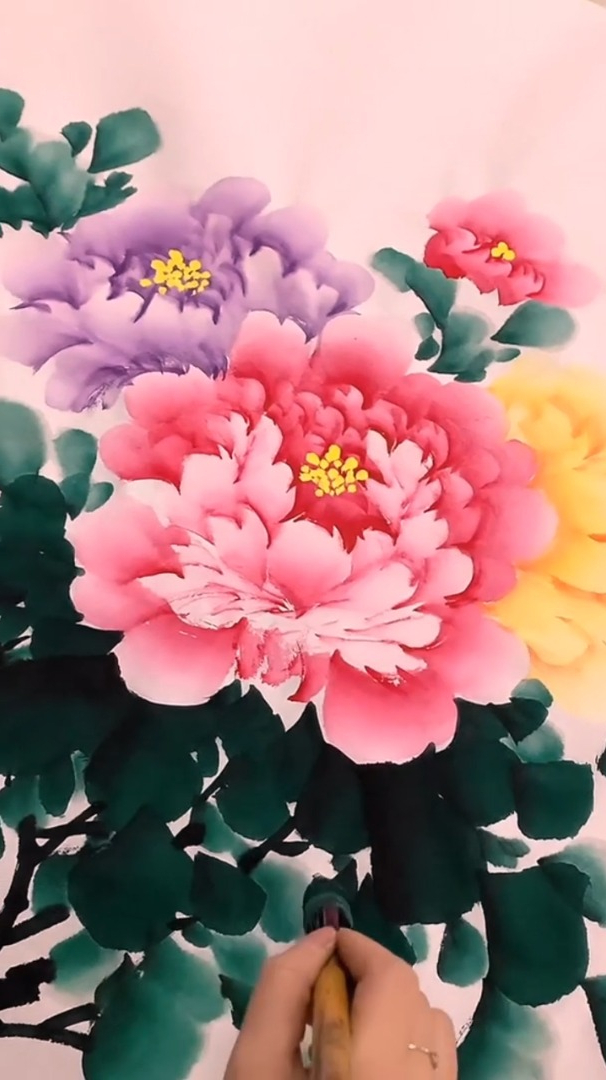 精品山水八尺横幅,国画牡丹