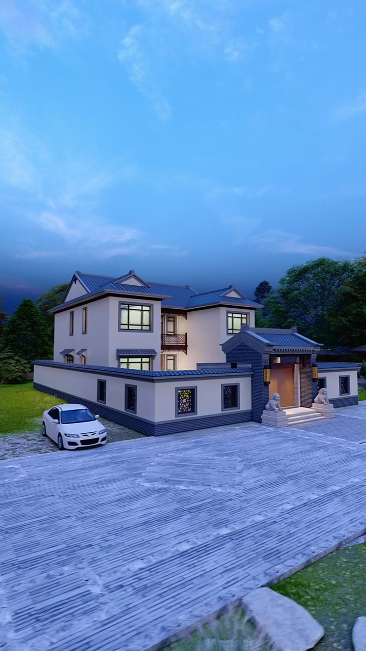 中式三层四合院别墅设计图纸中式院子