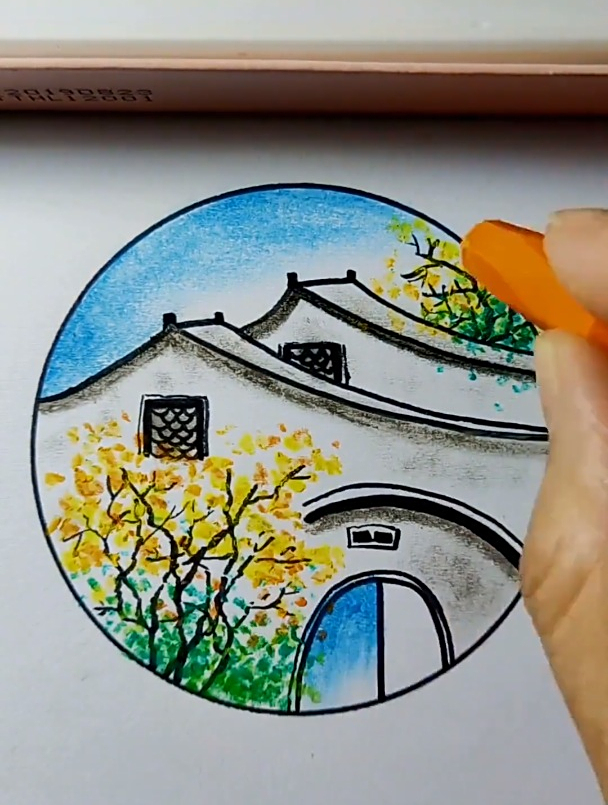 画简单的油画棒风景画保证看了就会哦简笔画