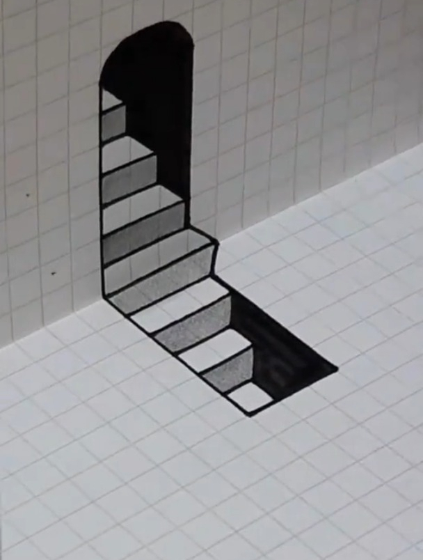 视觉艺术,绘制3d立体画视觉错觉楼梯,超解压