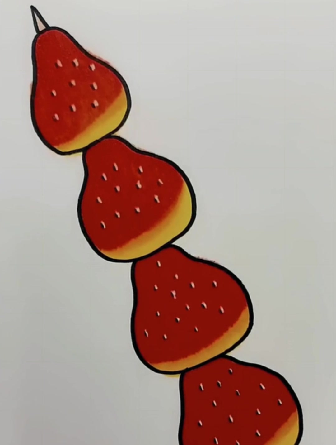 美味的草莓糖葫芦简笔画,简笔画教学