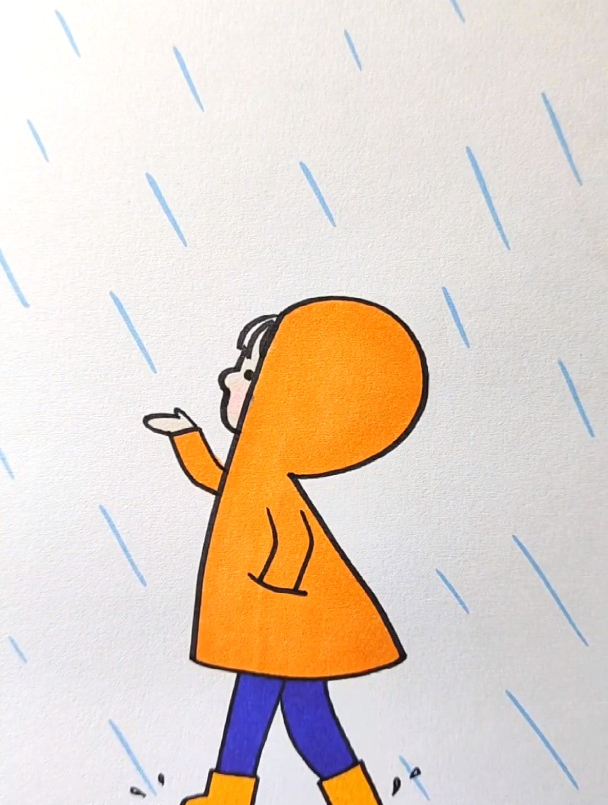 幼儿雨中漫步简笔画图片