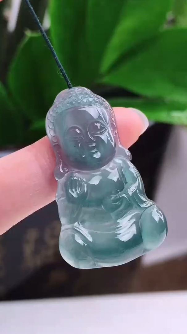 高冰满色天空蓝翡翠宝宝佛