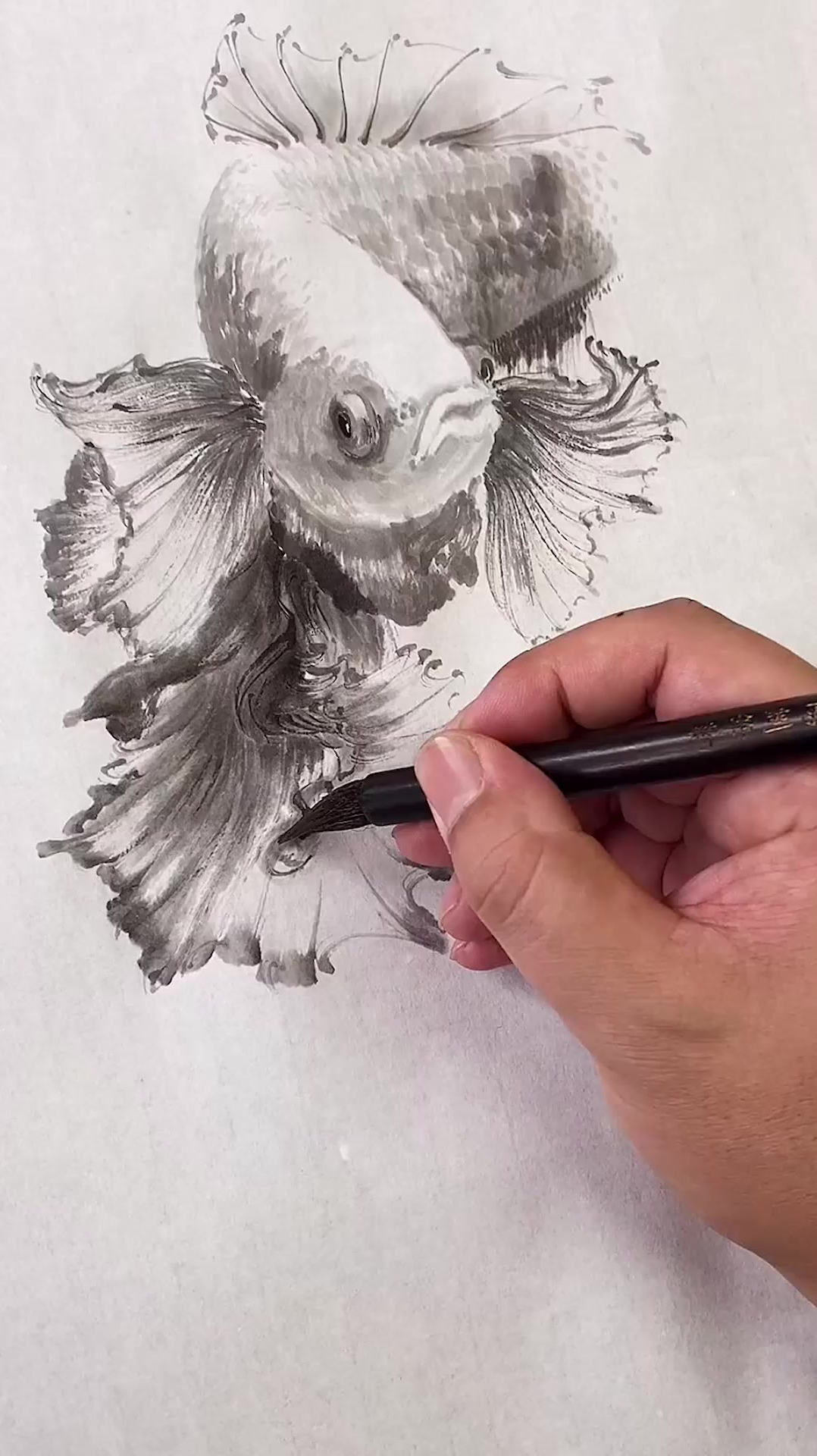 水墨斗鱼,这个造型是不是有点儿意思