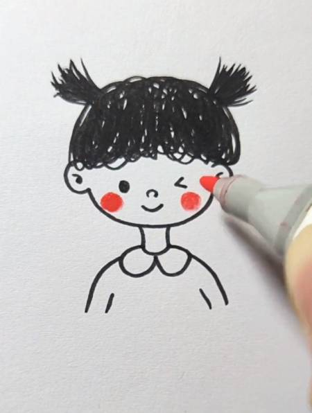 画扎小辫儿的小女孩简笔画,尤其绕圈圈画头发特简单 简笔画-度小视