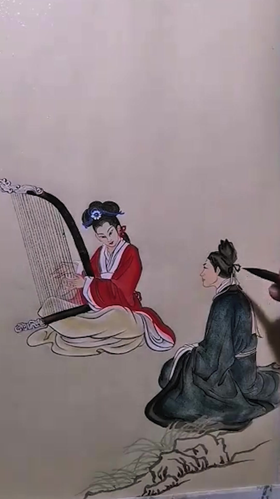 画一个弹箜篌佳人配才子