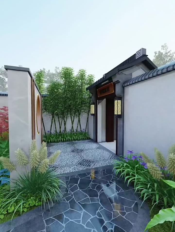 庭院入户小景观,影壁墙藏风聚气更神秘