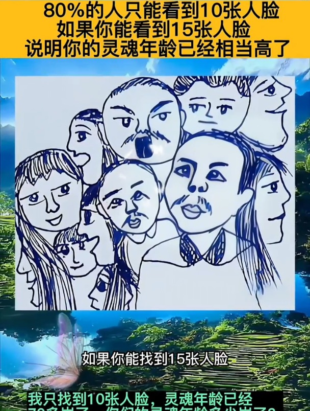 如果你能看到15张人脸说明你的灵魂年龄相当高了 益智找人脸