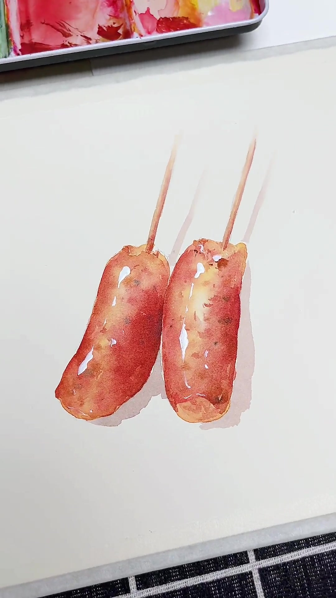 烤肠水彩,治愈系美食
