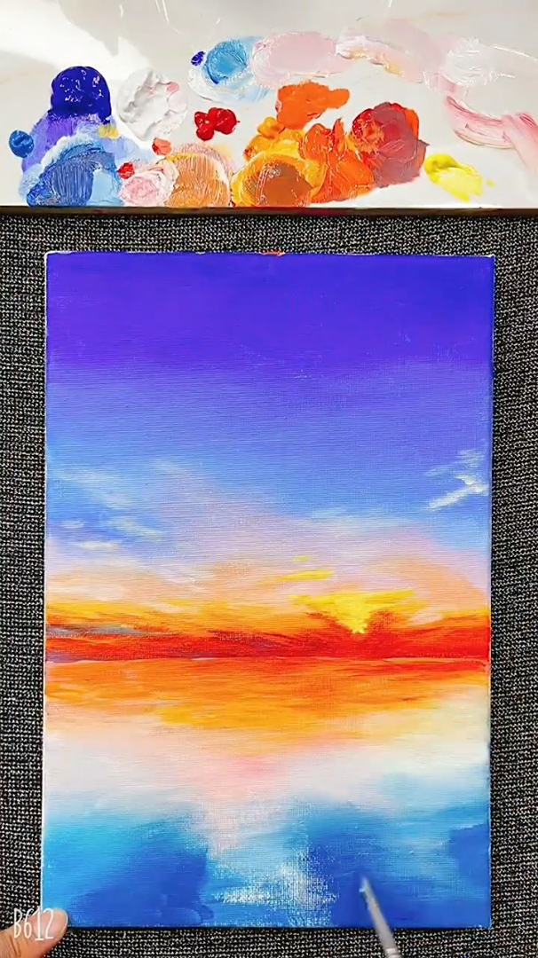 丙烯画夕阳下画布欣赏美景吧
