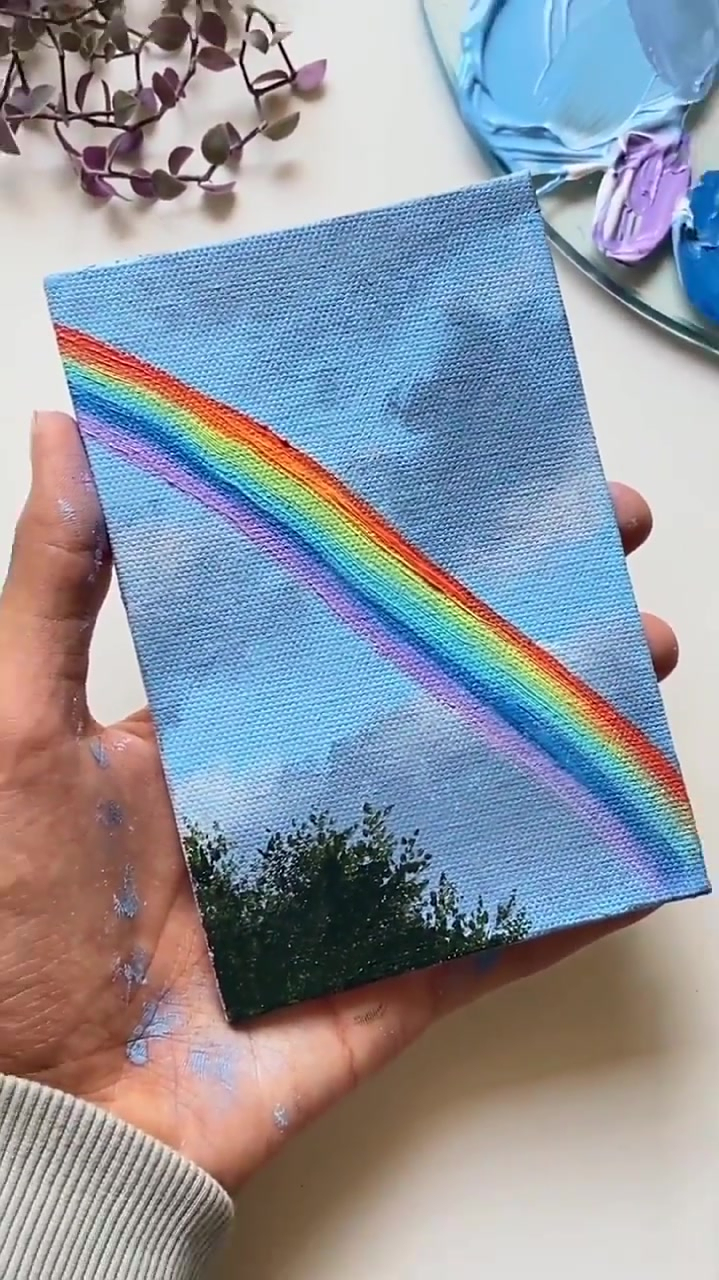 丙烯画彩虹天空丙烯画临摹彩虹