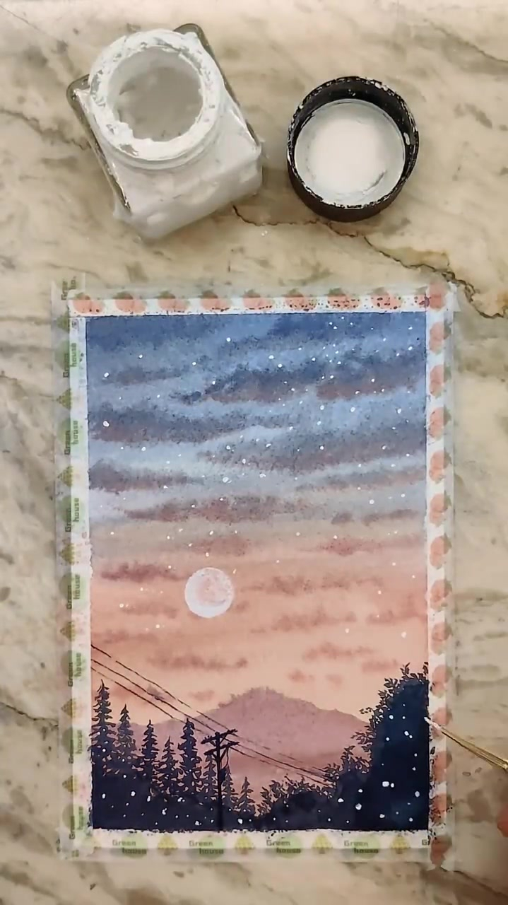 简单水彩画郊外傍晚视频