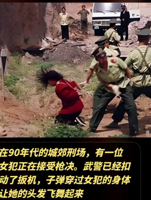 在90年代的城郊刑场,有一位女犯正在接受枪决!