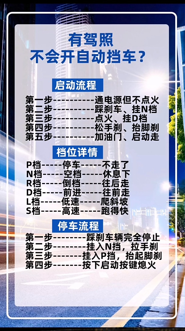 考了驾照还不会开自动挡车启动档位停车步骤都在这