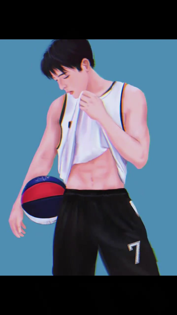 人物手绘插画篮球打篮球的男生真的太帅了画的这个小哥哥
