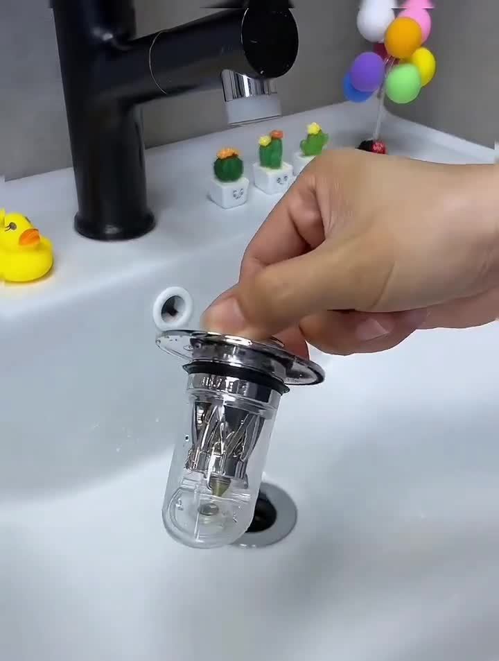 洗脸盆弹跳过滤塞,防堵防臭,再不怕东西掉下水道了-度小视