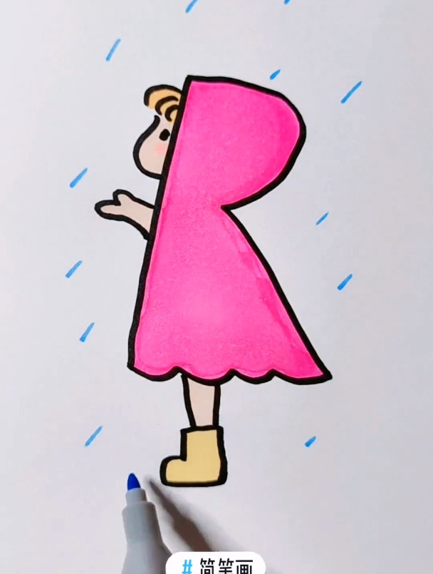 用r画下雨天的小女孩简笔画随手画想画就画
