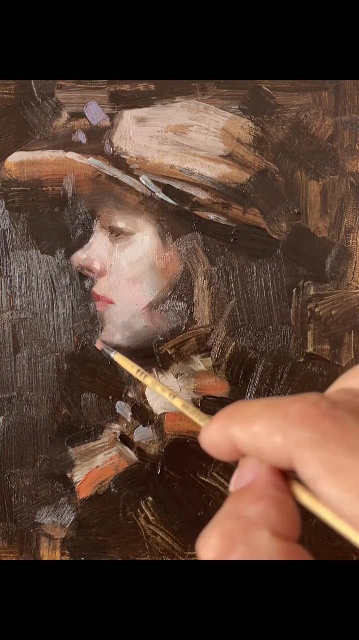 女士侧面头像步骤油画,头像