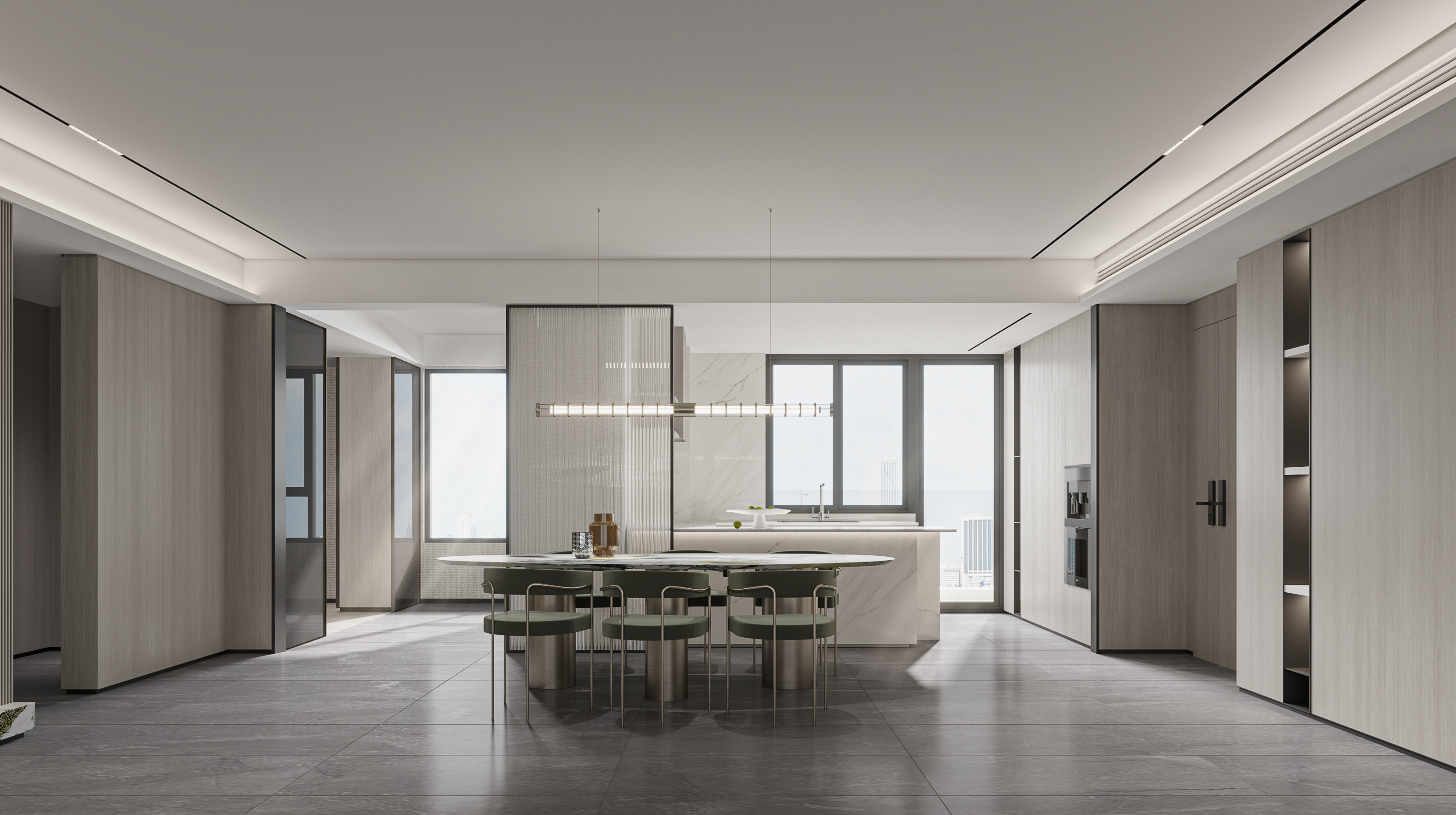 深圳装修设计:森林绿搭配现代轻奢风,这样的大平层谁能拒绝?