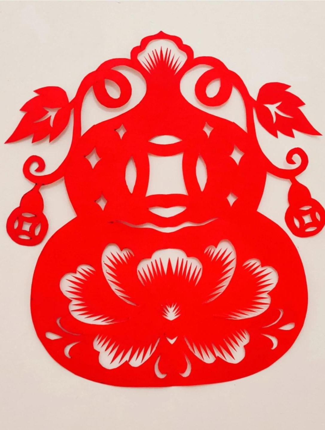 手工葫芦剪纸教程分享给大家,葫芦谐音福禄,福禄相随一生好运3-度小视