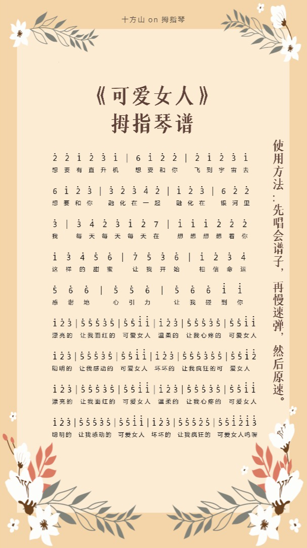 可爱女人完整版拇指琴谱