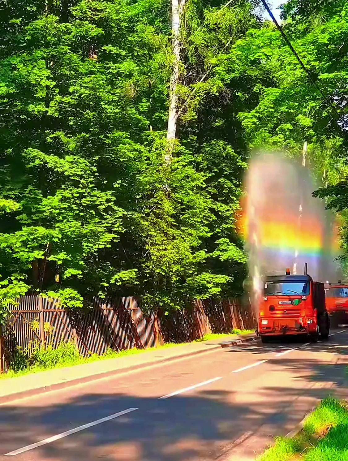 這是灑水車送你的一道彩虹!網友:好運!