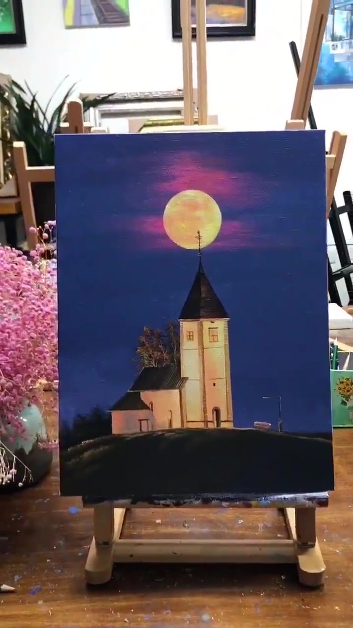 用丙烯画美丽月亮,日常绘画