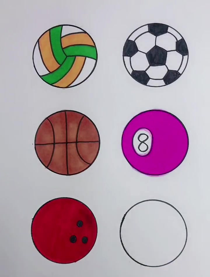 儿童趣味简笔画,用六个圆形画6种球,这些球你认识几个!-度小视