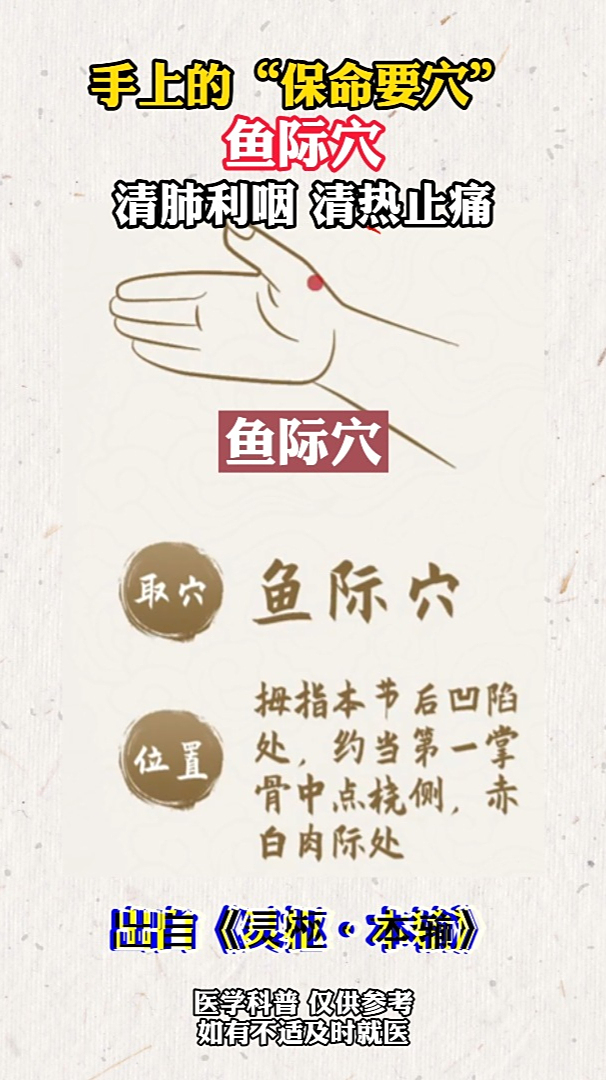手上的"保命要穴"-鱼际穴,你知道它可以清肺利咽,清热止痛吗?-度小视