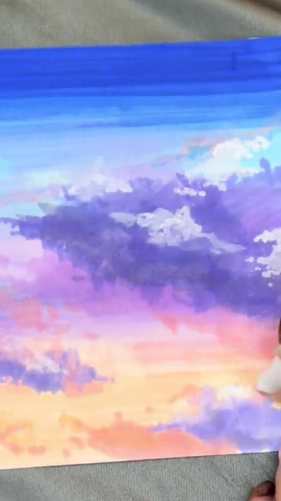 用马克笔基础的过渡的技法,绘画一幅天空吧