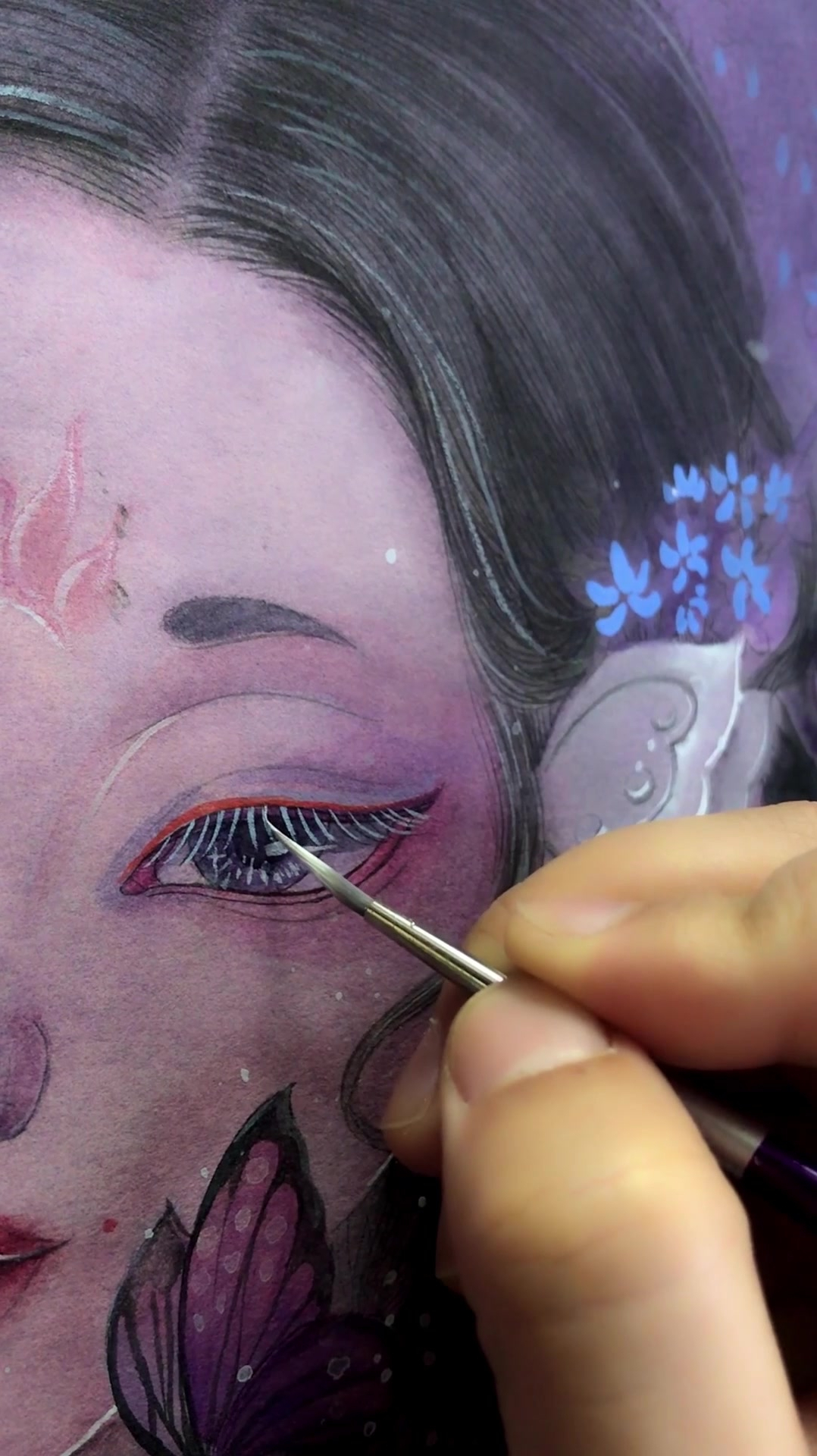 古风水彩人物《银蝶》线稿也太难画啦!-度小视