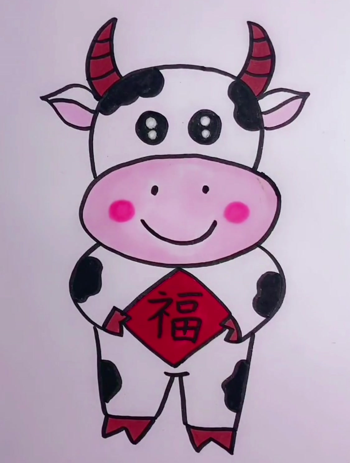 小奶牛简笔画,简单又可爱,一起试试吧!-度小视