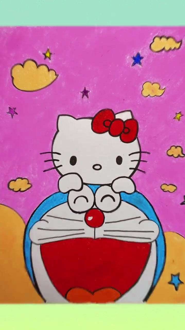 当哆啦a梦遇到hellokitty蜡笔简笔画-度小视