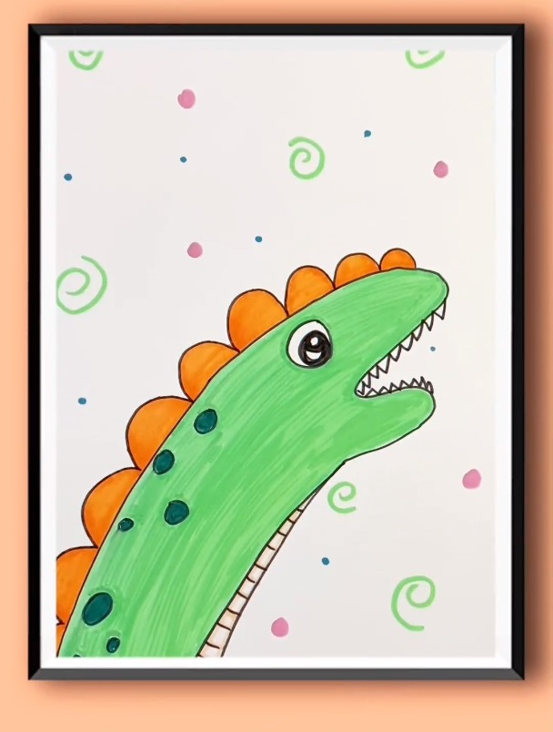 用宝贝的小手画一只可爱的小恐龙吧 和孩子一起试试吧 创意儿童画-度
