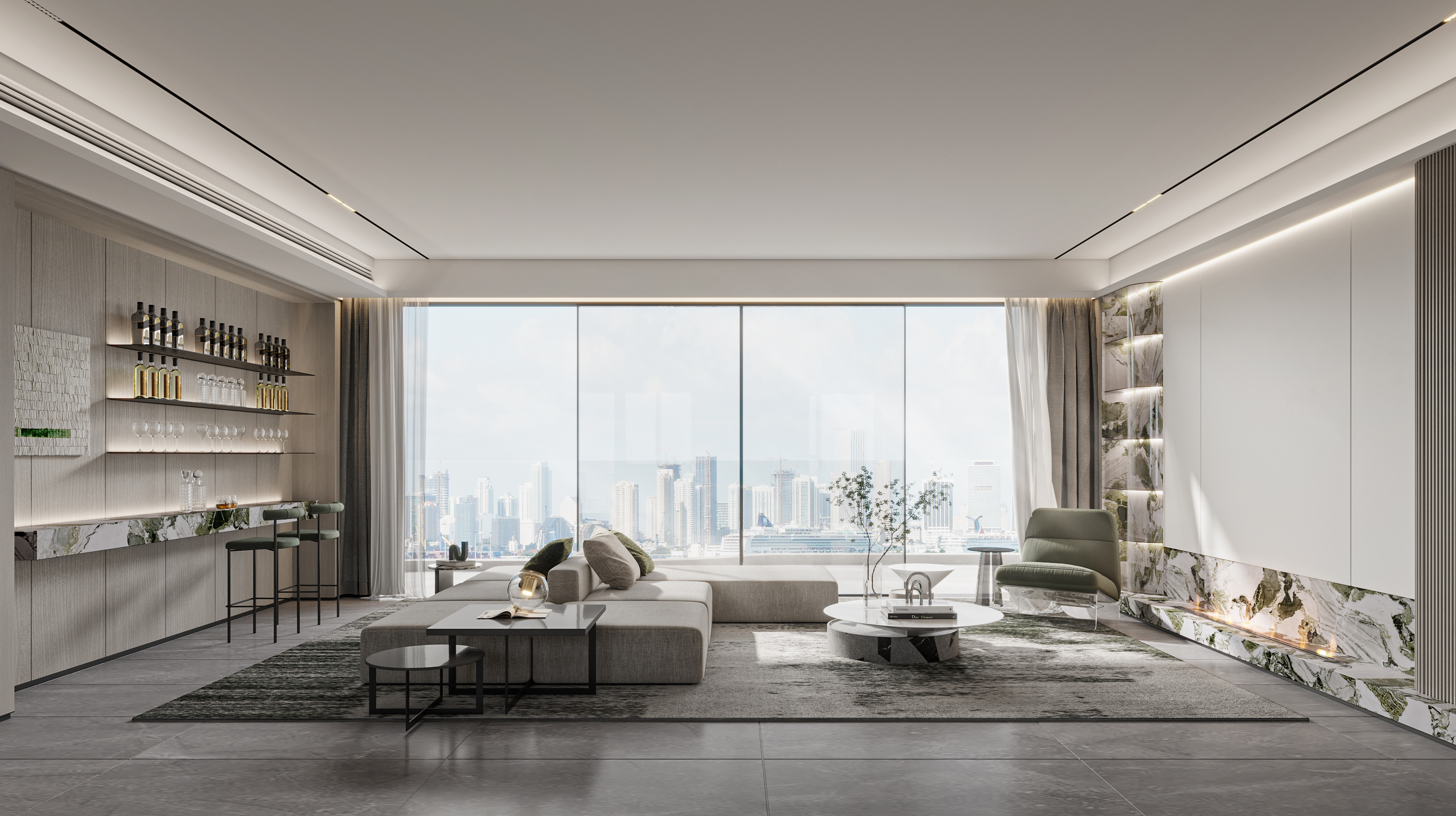 深圳装修设计:森林绿搭配现代轻奢风,这样的大平层谁能拒绝?