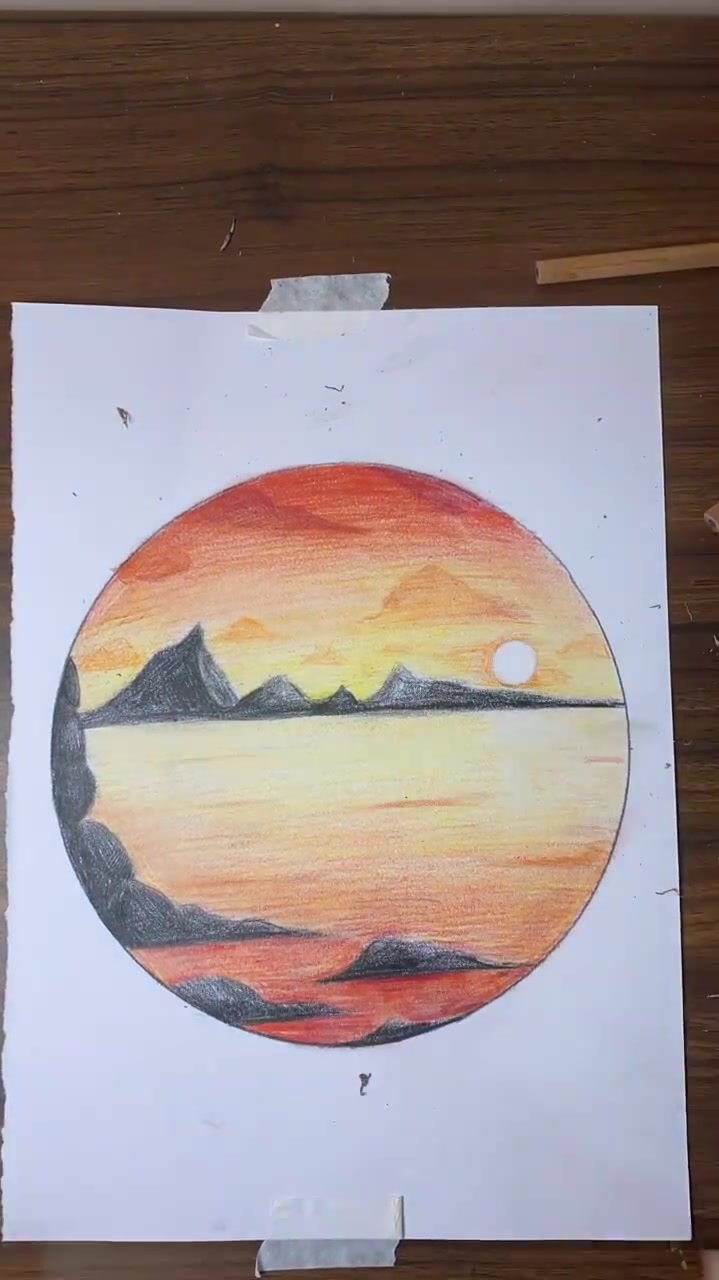 如何用彩铅画夕阳图片